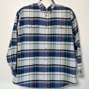 Roper 100% Cotton Plaid Button Down Shirt XXL Blue Green NWOT
